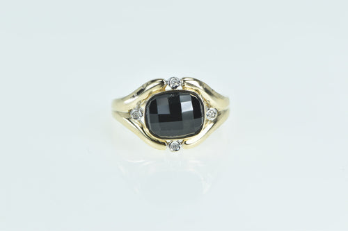 14K Faceted Black Onyx Diamond Statement Ring Yellow Gold