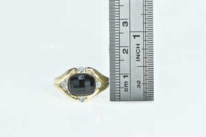 14K Faceted Black Onyx Diamond Statement Ring Yellow Gold