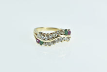 Load image into Gallery viewer, 14K Diamond Ruby Emerald Wavy Band Ring Yellow Gold