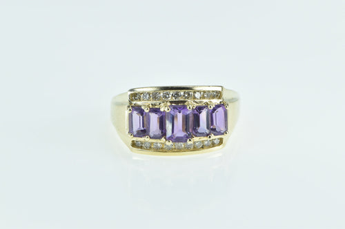 14K Emerald Cut Amethyst Vintage Diamond Band Ring Yellow Gold