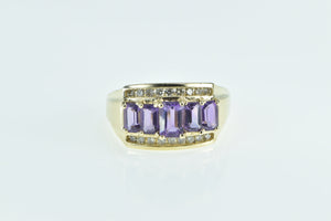 14K Emerald Cut Amethyst Vintage Diamond Band Ring Yellow Gold