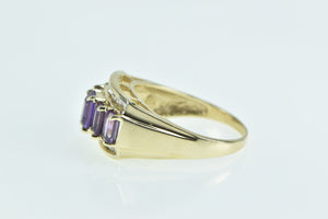 14K Emerald Cut Amethyst Vintage Diamond Band Ring Yellow Gold