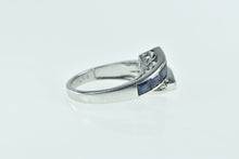 Load image into Gallery viewer, 14K Ornate Princess Sapphire Diamond Bypass Ring White Gold