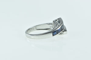 14K Ornate Princess Sapphire Diamond Bypass Ring White Gold