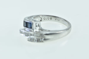 14K Ornate Princess Sapphire Diamond Bypass Ring White Gold