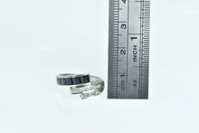 Load image into Gallery viewer, 14K Ornate Princess Sapphire Diamond Bypass Ring White Gold