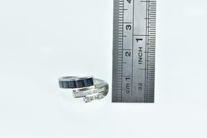 14K Ornate Princess Sapphire Diamond Bypass Ring White Gold