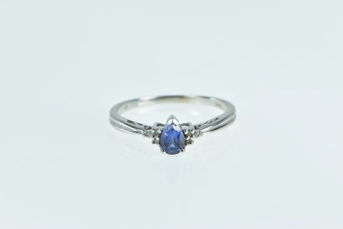 14K Pear Tanzanite Diamond Cluster Vintage Ring White Gold