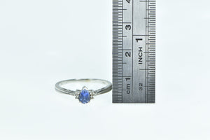 14K Pear Tanzanite Diamond Cluster Vintage Ring White Gold