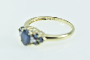 14K Oval Sapphire Diamond Vintage Statement Ring Yellow Gold