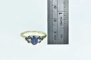 14K Oval Sapphire Diamond Vintage Statement Ring Yellow Gold