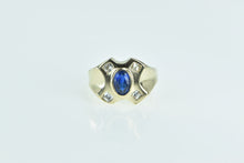 Load image into Gallery viewer, 14K Oval Sapphire Diamond Curved X Statement Ring Yellow Gold