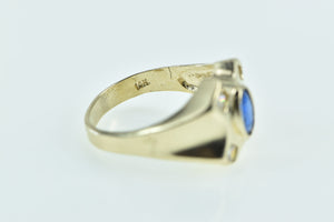 14K Oval Sapphire Diamond Curved X Statement Ring Yellow Gold
