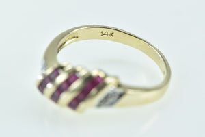 14K Princess Ruby Curved Diamond Statement Ring Yellow Gold