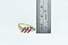 Load image into Gallery viewer, 14K Princess Ruby Curved Diamond Statement Ring Yellow Gold