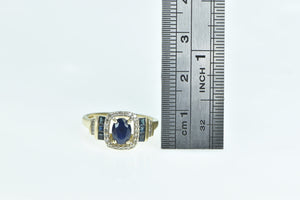 14K Oval Sapphire Diamond Halo Engagement Ring Yellow Gold