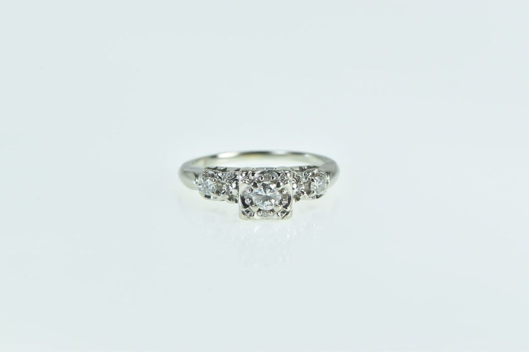 14K 1940's Classic Diamond Promise Engagement Ring White Gold