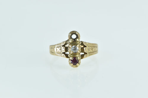 14K Victorian Ornate Ruby Diamond Statement Ring Yellow Gold