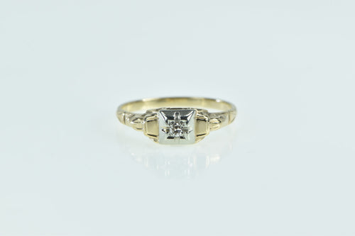 14K 1940's Diamond Classic Vintage Promise Ring Yellow Gold