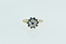 Load image into Gallery viewer, 14K Round Sapphire Diamond Halo Cluster Vintage Ring Yellow Gold