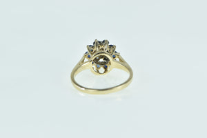 14K Round Sapphire Diamond Halo Cluster Vintage Ring Yellow Gold