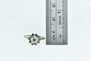 14K Round Sapphire Diamond Halo Cluster Vintage Ring Yellow Gold
