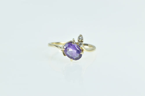 14K Oval Amethyst Diamond Accent Statement Ring Yellow Gold