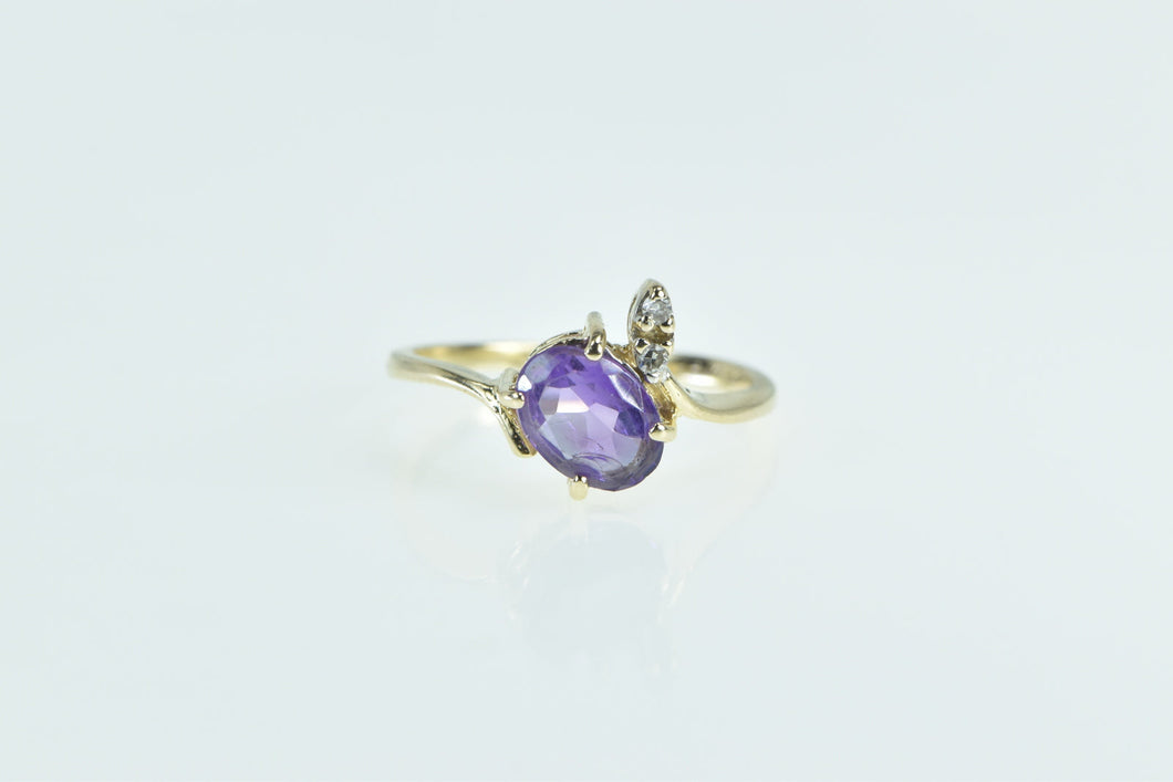 14K Oval Amethyst Diamond Accent Statement Ring Yellow Gold