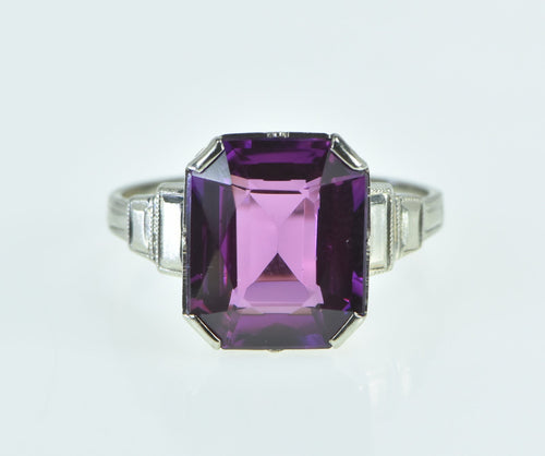 14K Art Deco Ornate Sim. Amethyst Vintage Ring White Gold