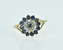 Load image into Gallery viewer, 10K Round Sapphire Diamond Halo Cluster Vintage Ring Yellow Gold