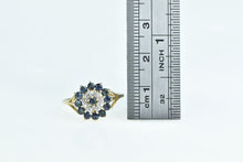 Load image into Gallery viewer, 10K Round Sapphire Diamond Halo Cluster Vintage Ring Yellow Gold