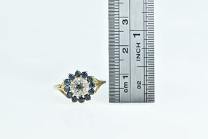 10K Round Sapphire Diamond Halo Cluster Vintage Ring Yellow Gold