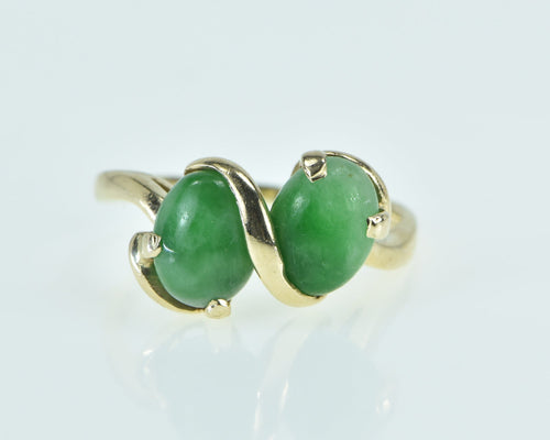 14K Green Jade Pear Cabochon Bypass Ring Yellow Gold