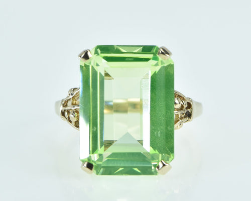 10K Emerald Cut Lime Quartz Vintage Cocktail Ring Yellow Gold