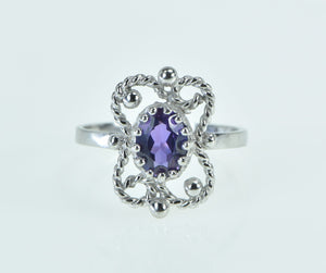 10K Oval Amethyst Filigree Ornate Rope Ring White Gold