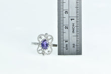 Load image into Gallery viewer, 10K Oval Amethyst Filigree Ornate Rope Ring White Gold
