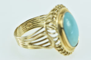18K Oval Turquoise Vintage Filigree Cabochon Ring Yellow Gold