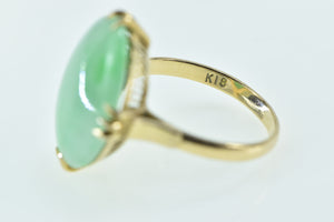 18K Oval Jade Cabochon Vintage Statement Ring Yellow Gold