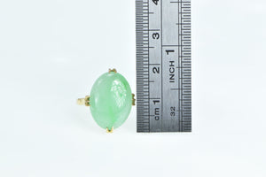 18K Oval Jade Cabochon Vintage Statement Ring Yellow Gold