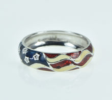 Load image into Gallery viewer, 18K Diamond Enamel American Flag Patriotic Ring Yellow Gold