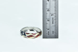 18K Diamond Enamel American Flag Patriotic Ring Yellow Gold