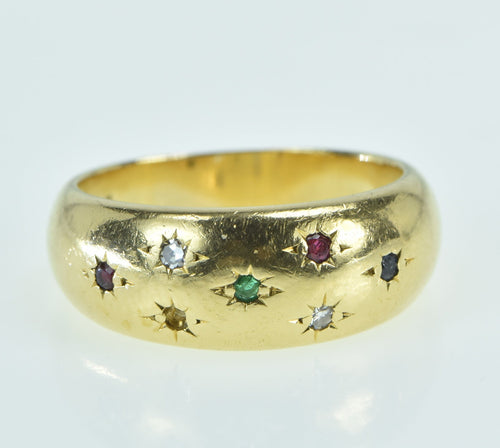 18K Diamond Sapphire Emerald Ruby Band Ring Yellow Gold