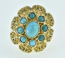 Load image into Gallery viewer, 18K Oval Turquoise Filigree Domed Cocktail Ring Yellow Gold