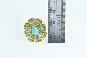 18K Oval Turquoise Filigree Domed Cocktail Ring Yellow Gold