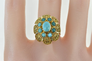 18K Oval Turquoise Filigree Domed Cocktail Ring Yellow Gold
