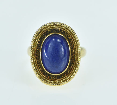 14K 1950's Oval Lapis Lazuli Cabochon Statement Ring Yellow Gold
