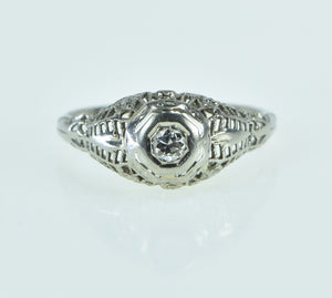 18K Art Deco Filigree Diamond Engagement Ring White Gold