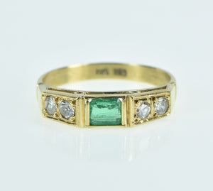 18K Natural Emerald Diamond Squared Engagement Ring Yellow Gold