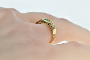 18K Natural Emerald Diamond Squared Engagement Ring Yellow Gold