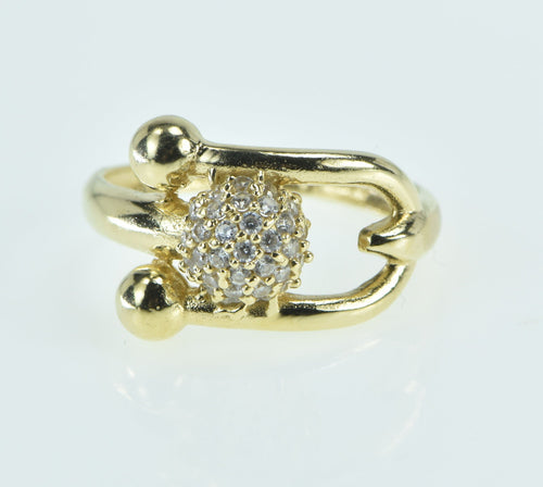 18K Diamond Pave Domed Ball Vintage Statement Ring Yellow Gold